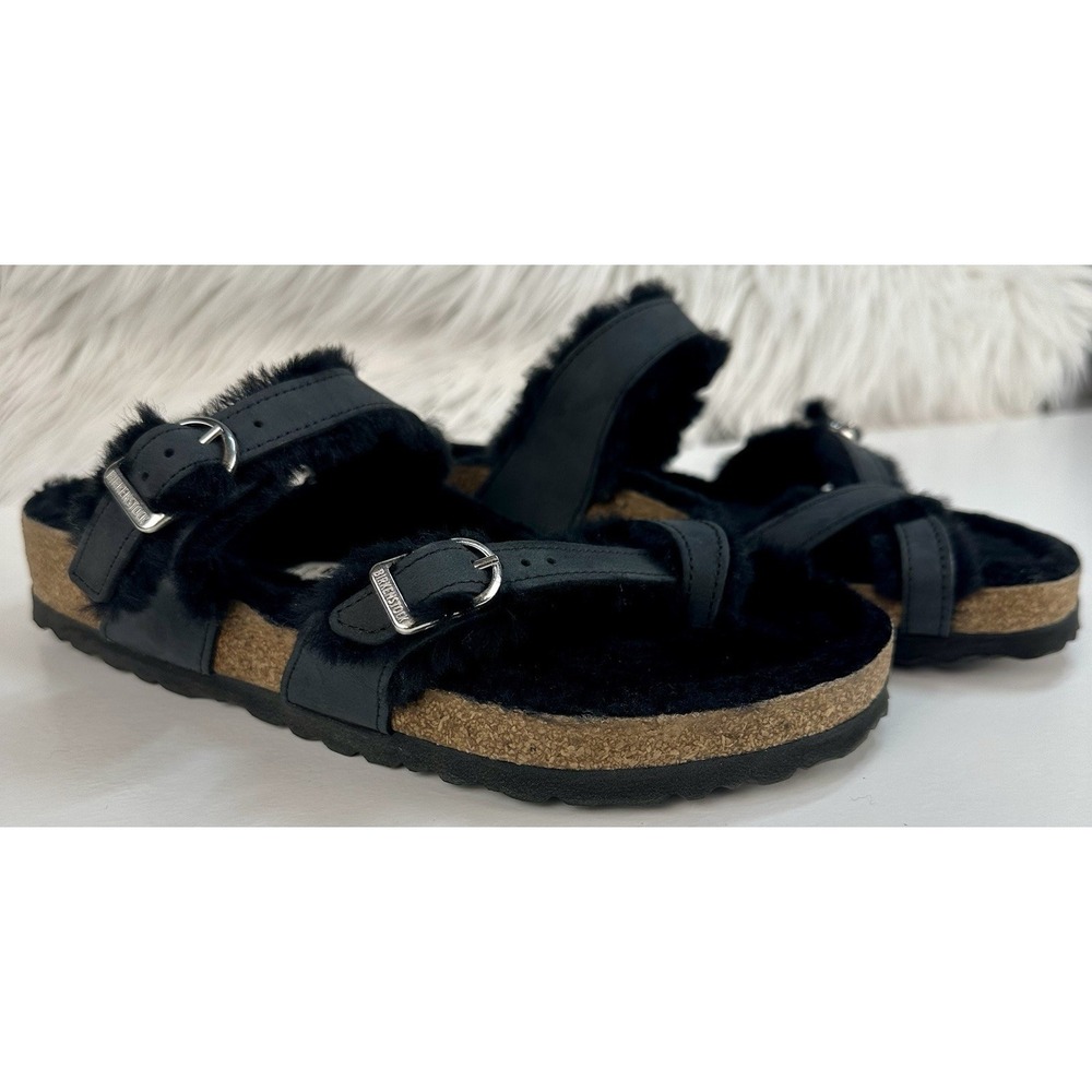 BIRKENSTOCK Mayari Shearling Sandals Women's 39 US 8-8.5 Black Buckle‎ NWOB